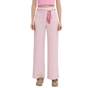 Maje Tweed Wide Leg Trousers Pants With Braided Belt Pink Size 36 US 4